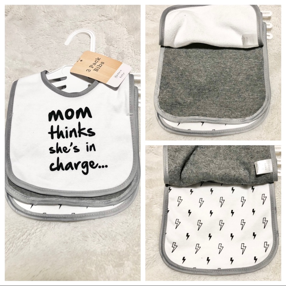 🆕3pk Reversible Baby Bibs MOM THINKS SHE’S IN CHARGE